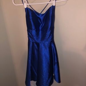 Satin Lace Up Royal Blue Dress